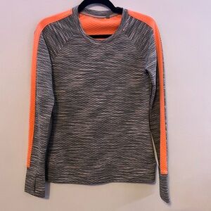 Athleta Heather Gray Pullover with Neon Orange Stripe